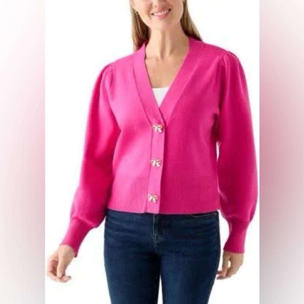 Crown & Ivy Love Pink Cheetah Button Statement Cardigan Size Medium
